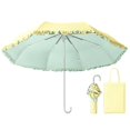 Handles With Ruffles Three-Fold Umbrella with Ruffled Canopy Trim, 8-Rib Frame and Curved ...