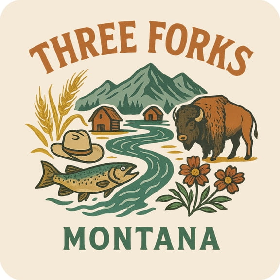 Three Forks Montana Keepsakes Souvenir Vinyl Sticker – Destination Travel Keepsake Collectible (3-Inches Wide)