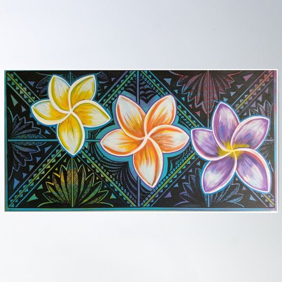 Three Frangipanis Poster Wall Art, Modern Wall Decor For Living Room Bedroom, 24x36 UNFRAMED