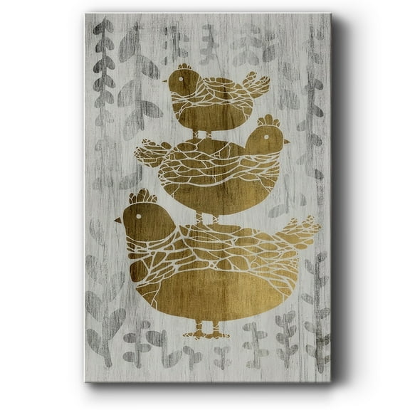 Three French Hens - Gold Leaf Holiday- Gallery Wrapped Canvas