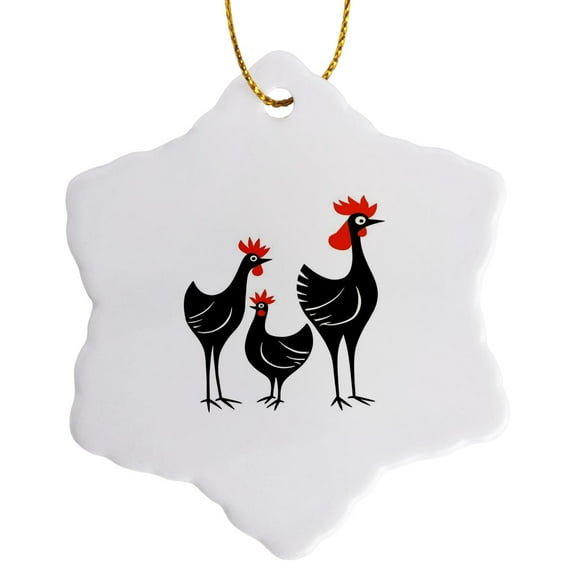 3drose, Three French Hens Retro Mid-century Cut-out, 3 inch Snowflake Porcelain Ornament
