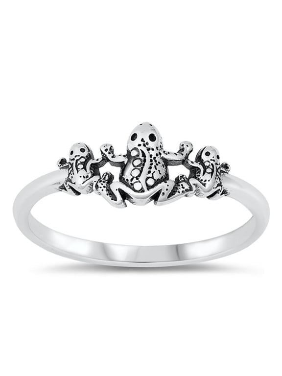 Three Frogs Frog Family Ring .925 Sterling Silver Band Jewelry Female Male Unisex Size 6