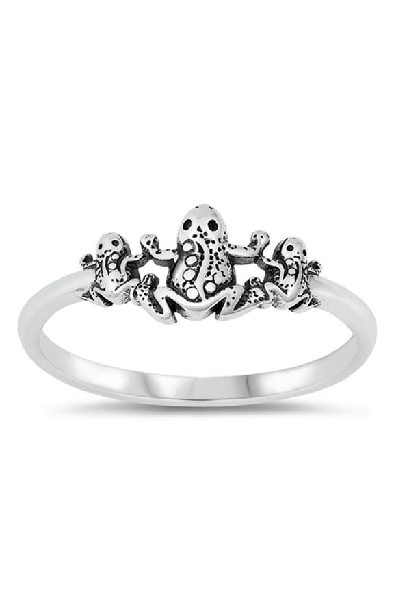 Three Frogs Frog Family Ring .925 Sterling Silver Band Jewelry Female Male Unisex Size 6