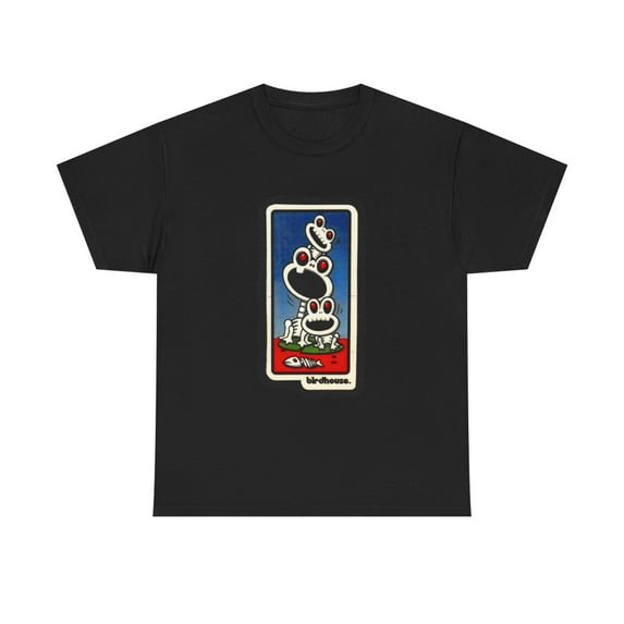 Three Frogs Skeleton Birdhouse Berra Santos Vintage Skateboard 02 TShirt Print - Black / M