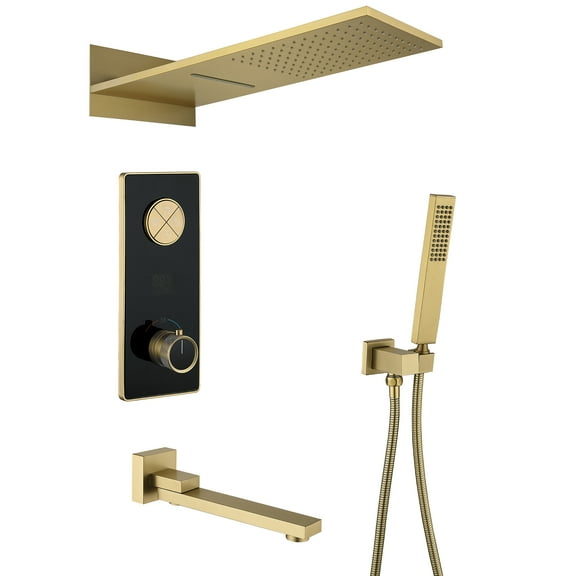 Three Functions Temperature Display Shower Set, Thermostatic Shower Faucet with Rough-in Valve