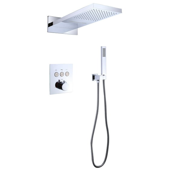 Three Functions Thermostatic Shower System, Dual-function Rainfall Shower Head with Handheld Sprayer