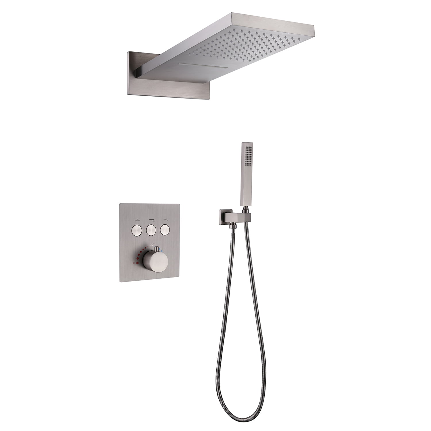 Three Functions Thermostatic Shower System, Dual-function Rainfall Shower Head with Handheld Sprayer