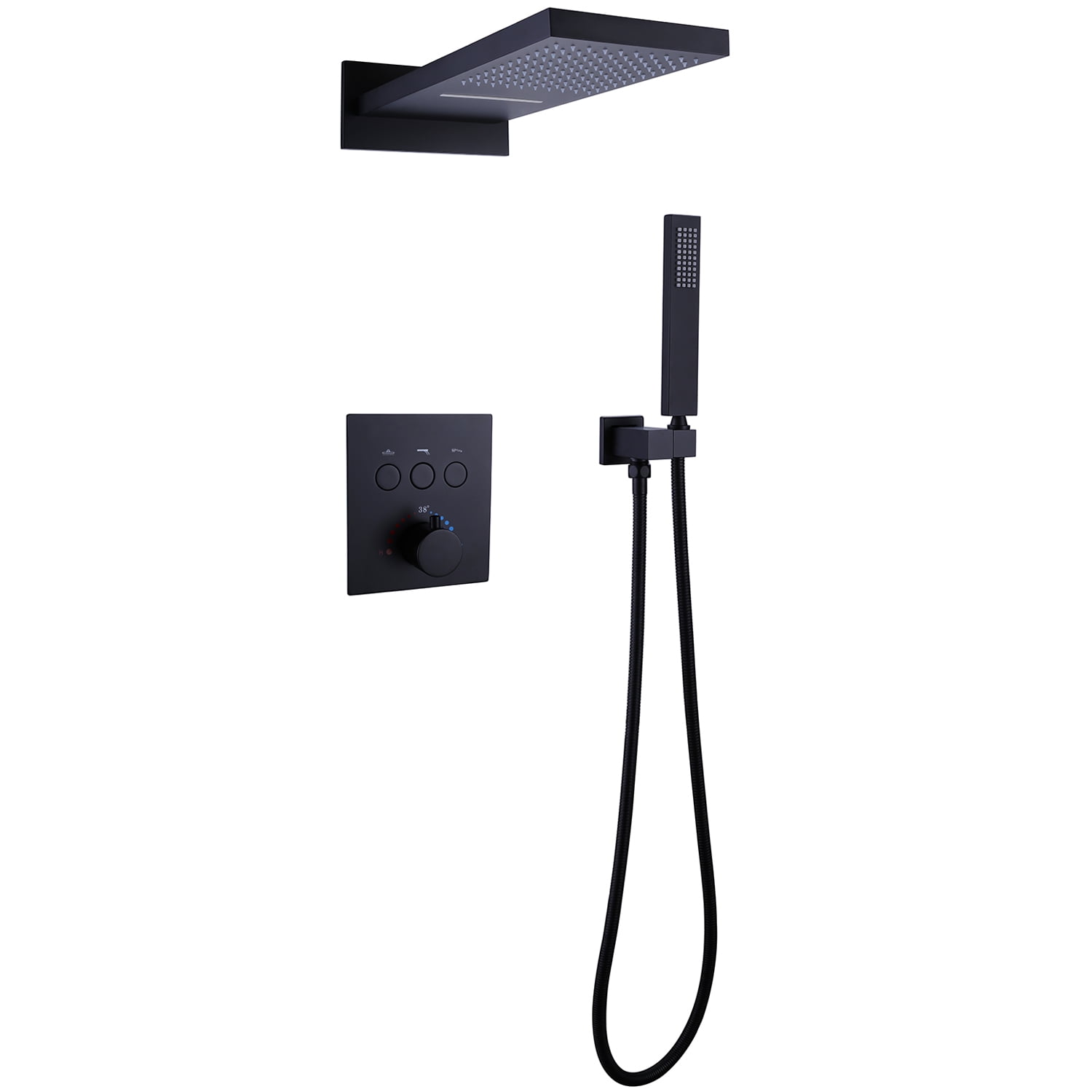 Three Functions Thermostatic Shower System, Dual-function Rainfall Shower Head with Handheld Sprayer
