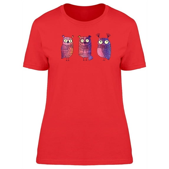 Three Funny Purple Owls T-Shirt Women -Image by Shutterstock, Female Medium