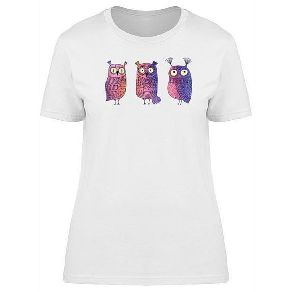 Three Funny Purple Owls T-Shirt Women -Image by Shutterstock, Female Medium