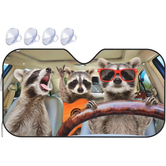 Three Funny Raccoons Animals Windshield Sun Shade for Car SUV Truck(51"" X 27.5"") Front Window Sun Shade Visor Shield Cover (Upgrade Hardened)
