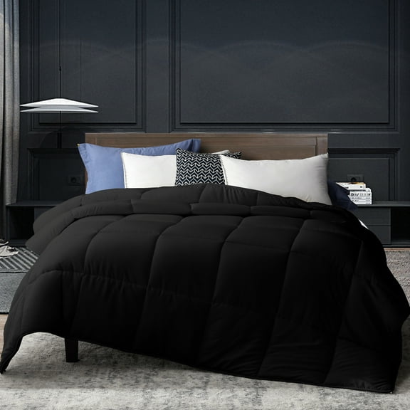 Three Geese Duvet Insert Queen Down Alternative Comforter, Ultra Soft All Season Bedding Comforters With 8 Corner Tabs, Machine Washable (Black, 90"X90")