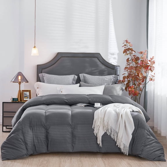 Three Geese King Duvet Insert Down Alternative Comforter, Soft Lightweight Quilted All Season Bedding Comforter with 8 Corner Tabs, Hypoallergenic & Machine Washable ( Grey Stripe, 106"X90")