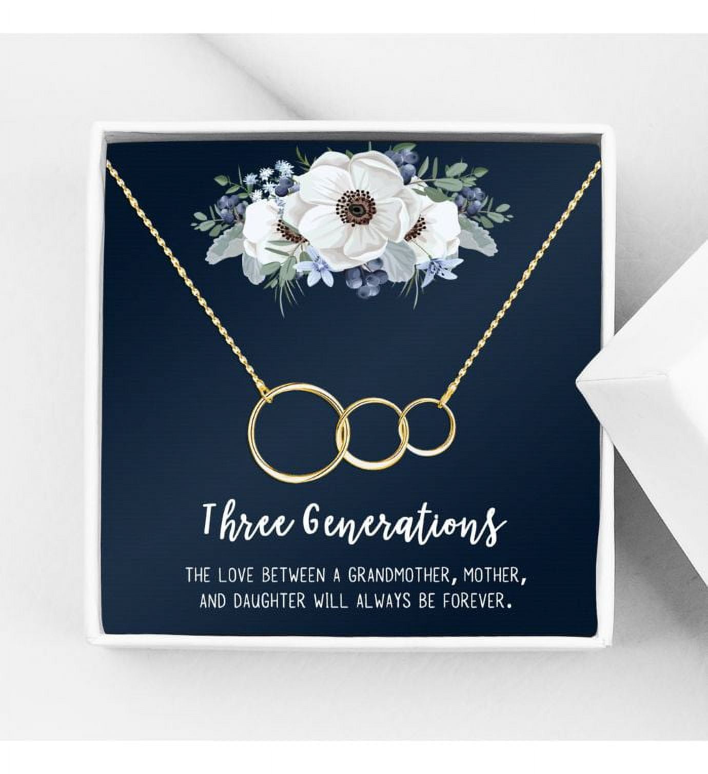Three Generation Mother's Day Jewelry, Three Generation Necklace and Card Gift, Gift for Mom, Gift for Mother, with Gift Box and Ships Next Day! [Gold Triple Infinity Rings, No-Personalized Card]