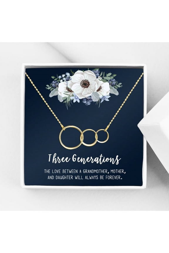 Three Generation Mother's Day Jewelry, Three Generation Necklace and Card Gift, Gift for Mom, Gift for Mother, with Gift Box and Ships Next Day! [Gold Triple Infinity Rings, No-Personalized Card]