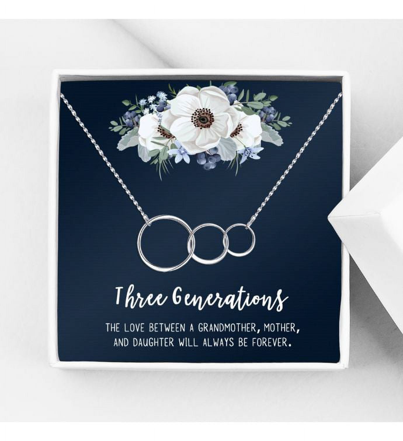 Three Generation Mother's Day Jewelry, Three Generation Necklace and Card Gift, Gift for Mom, Gift for Mother, with Gift Box and Ships Next Day! [Silver Triple Infinity Rings, No-Personalized Card]
