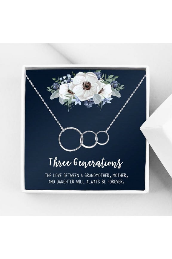 Three Generation Mother's Day Jewelry, Three Generation Necklace and Card Gift, Gift for Mom, Gift for Mother, with Gift Box and Ships Next Day! [Silver Triple Infinity Rings, No-Personalized Card]
