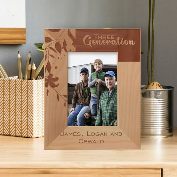 Three Generation Personalized Wooden Frame 3 1/2" x 5" Brown (Vertical)