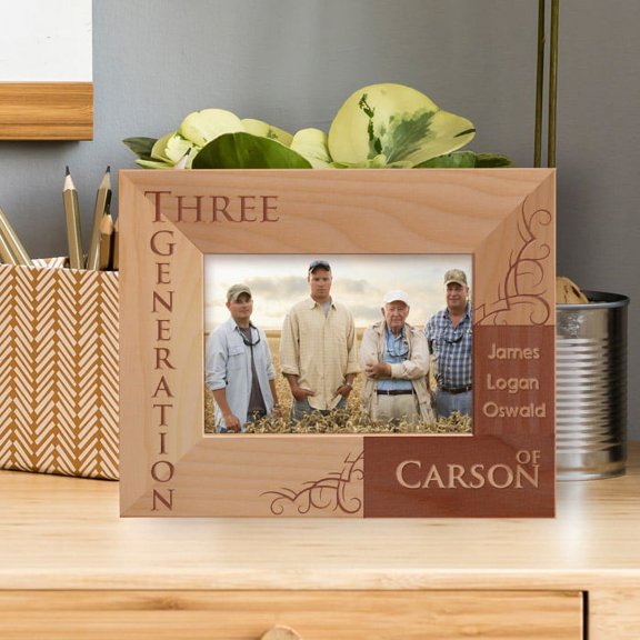 Three Generation Personalized Wooden Frame-5" x 3 1/2" Brown Horizontal