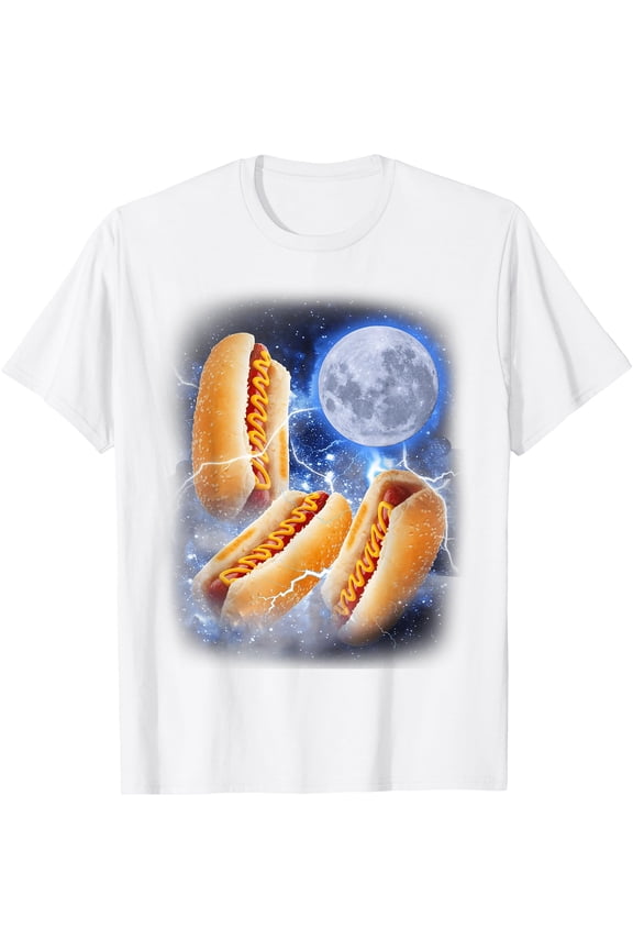 Three Glizzy Moon - Funny 3 Howling Hotdogs Cursed Meme T-Shirt , White
