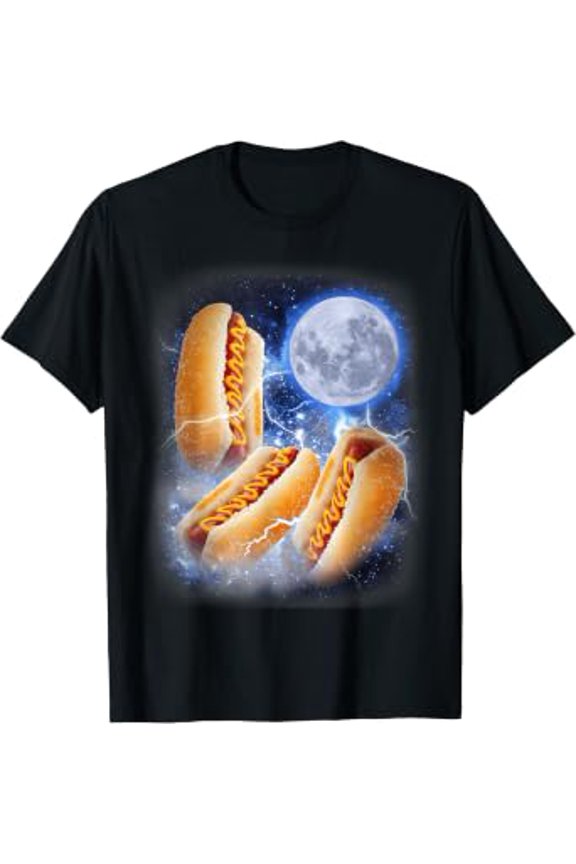 Three Glizzy Moon - Funny 3 Howling Hotdogs Cursed Meme T-Shirt