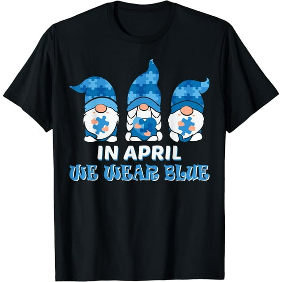 Three Gnomes Holding Blue Puzzle Gnomies Autism Awareness T-Shirt