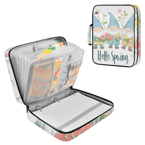 Three Gnomes Holding Flowers Spring Accordion File Organizer Expanding File Folder 3-Ring Binder Bag 500 Sheets A4 Size