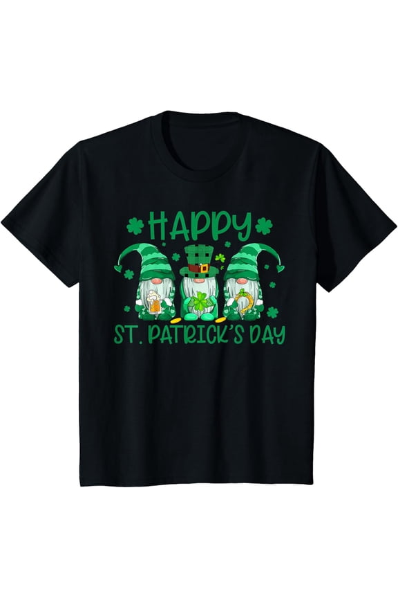 Three Gnomes Holding Shamrock Leopard Plaid St Patrick's Day Girls T-Shirt