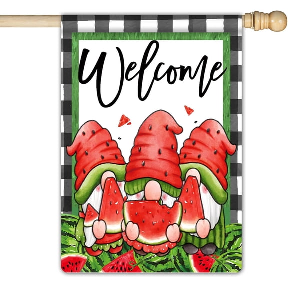 Three Gnomes Welcome Summer Garden Flag Spring Summer Double Sided Rustic Farmhouse Large Yard Seasonal Holiday Outdoor Decor 28 × 40 Inch