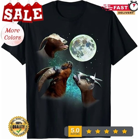 Three Goats Howl At Moon 3 Wolfs Wolves T-Shirt