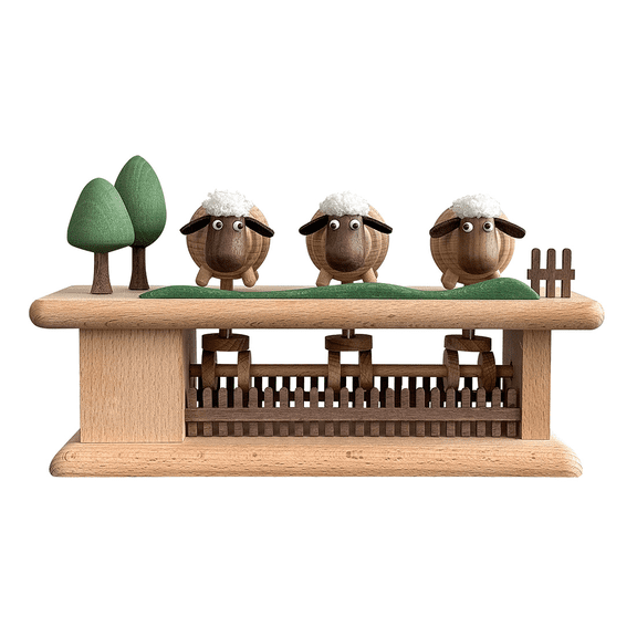 Three-Goats Wooden Biomimetic Mechanical Decor, Walnut & Beechwood Finished Model with Dynamic Posture, Symbolic Harmony Sculpture for Desk or Shelf Display