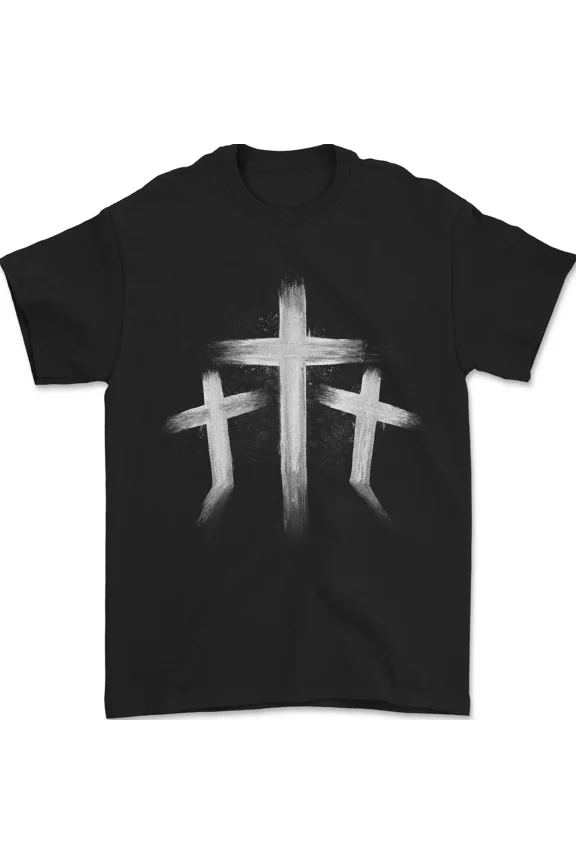 Three Gothic Symbols Abstract Grunge Cross Art Dark Alternative Style Unisex T-Shirt, up to size 5XL