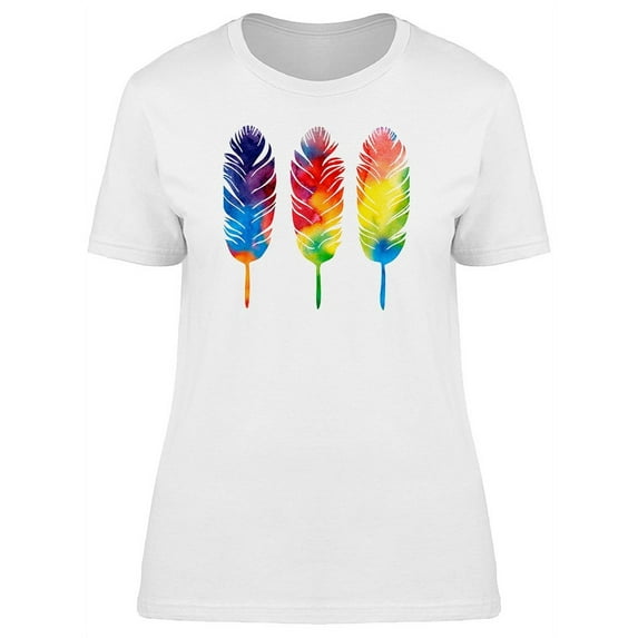 Three Gradient Colored Feathers T-Shirt Women -Image by Shutterstock, Female x-Large