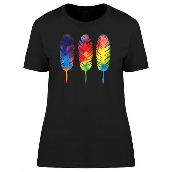 Three Gradient Colored Feathers T-Shirt Women -Image by Shutterstock, Female x-Large