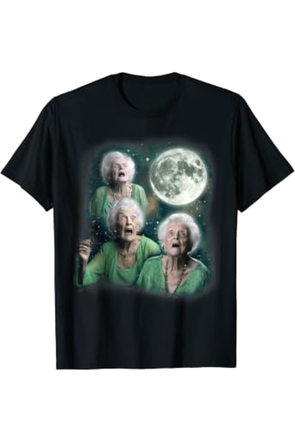Three Granny Moon | 3 Old Ladys Howling Weird Cursed Meme T-Shirt