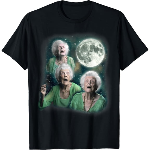 Three Granny Moon | 3 Old Ladys Howling Weird Cursed Meme T-Shirt