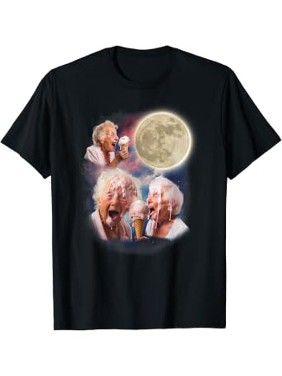 Three Granny Moon Funny Old Ladies Moon Weird Cursed Meme T-Shirt