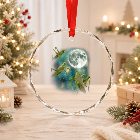 Three Grasshopper Moon 3 Insect Wildlife Geek Bug Classic Theme Everyday Message Glass Ornament