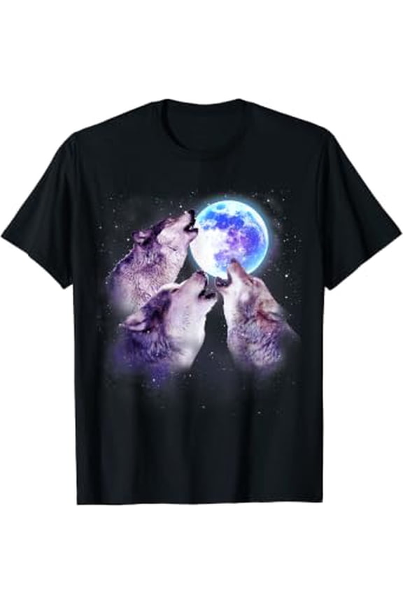 Three Grey Wolf Howling At The Moon 3 Wolves Space Galaxy T-Shirt