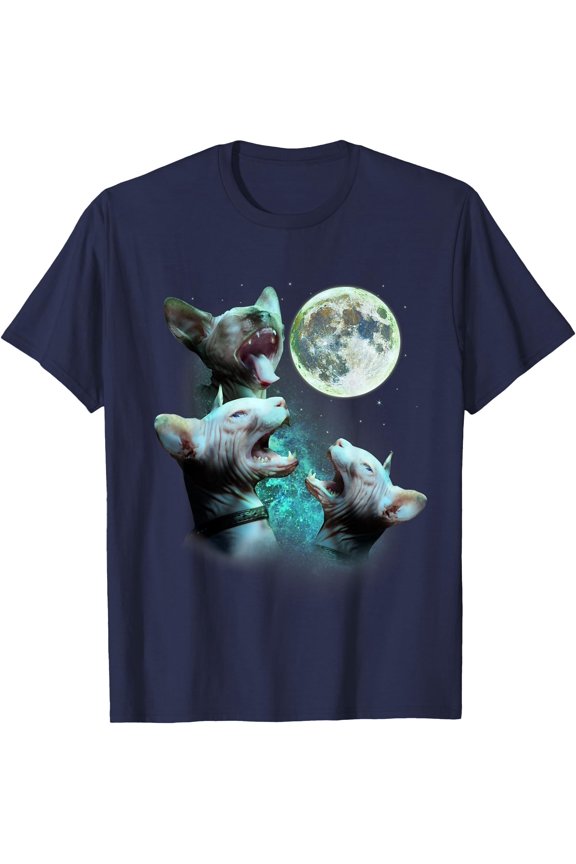 Three Hairless Sphynx Cats Howl At Moon 3 Wolfs Funny Parody Unisex T-Shirt for Men Women Kids Toddler
