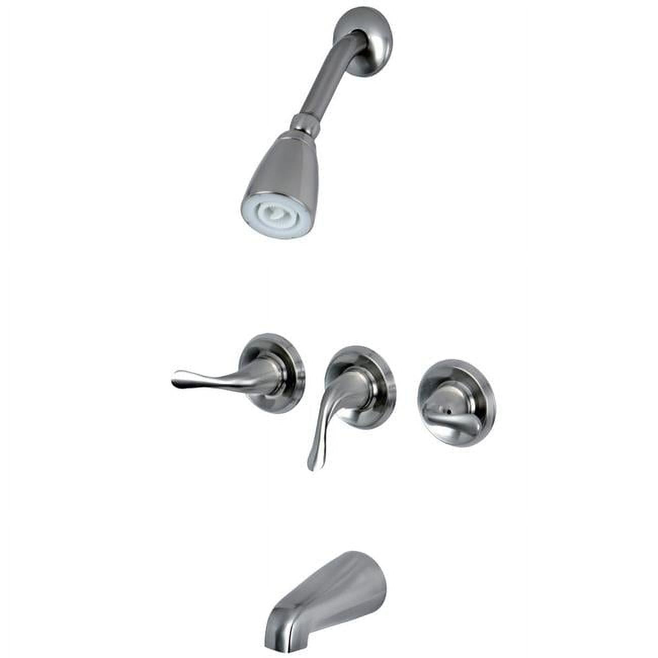 Brushed Nickel Triple-Handle Tub and Shower Faucet Set