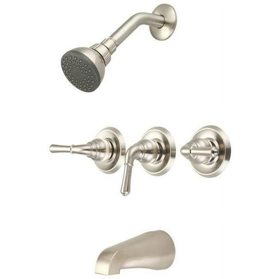 Three Handle Tub & Shower Set - Brushed Nickel