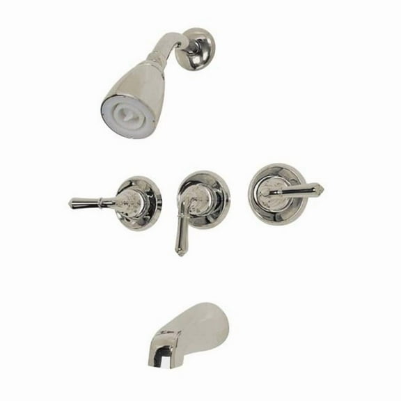 Three Handles Tub-Shower Faucet - Satin Nickel Finish