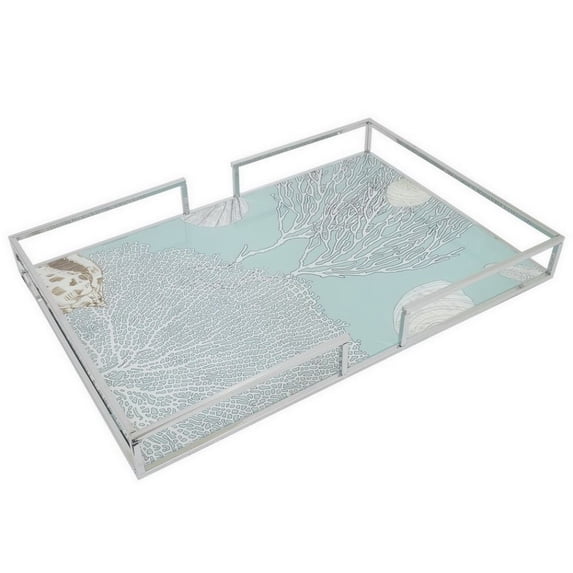 Benzara 17.75" Silver Metal Tray With Designs