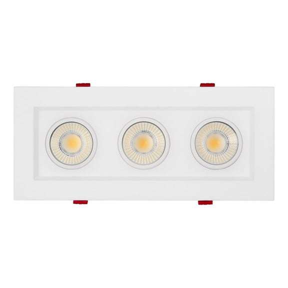 Maxxima 4 in. 3 Head LED Slim Square Recessed Anti-Glare Gimbal Downlight, White, Canless IC Rated, 3000 Lumens, 5 CCT 2700K-5000K