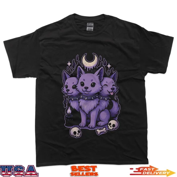 Three Headed Dog Pastel Gothic Cute Fantasy Art Unisex T-Shirt up to size 5XL
