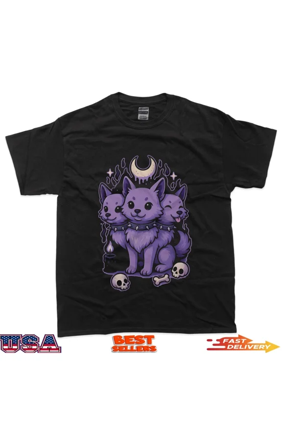 Three Headed Dog Pastel Gothic Cute Fantasy Art Unisex T-Shirt up to size 5XL