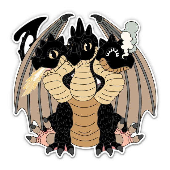 Three Headed Dragon Cute - 3" Vinyl Sticker - For Car Laptop Water Bottle Phone - Waterproof Decal