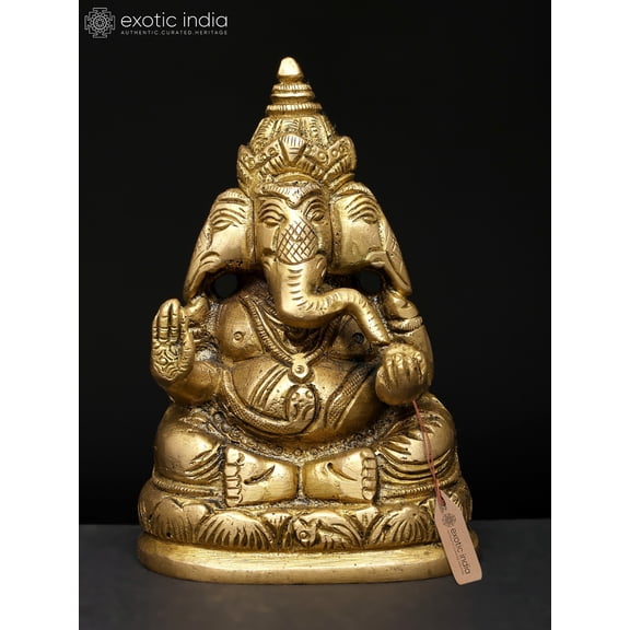 4" Three Headed Ganesha Brass Sculpture | Handmade | Made in India