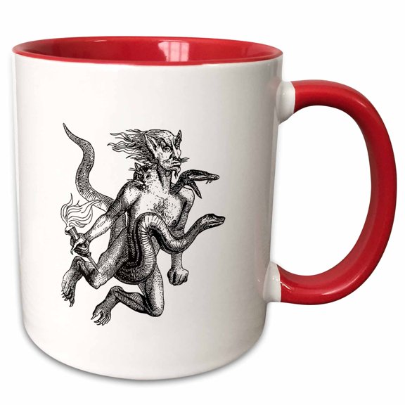 3drose, Three Headed Man, Serpent, and Cat Dictionnaire Infernal Cut Out, 15oz Two-tone Red Mug